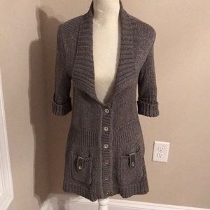 Green WHBM button up short sleeve sweater.